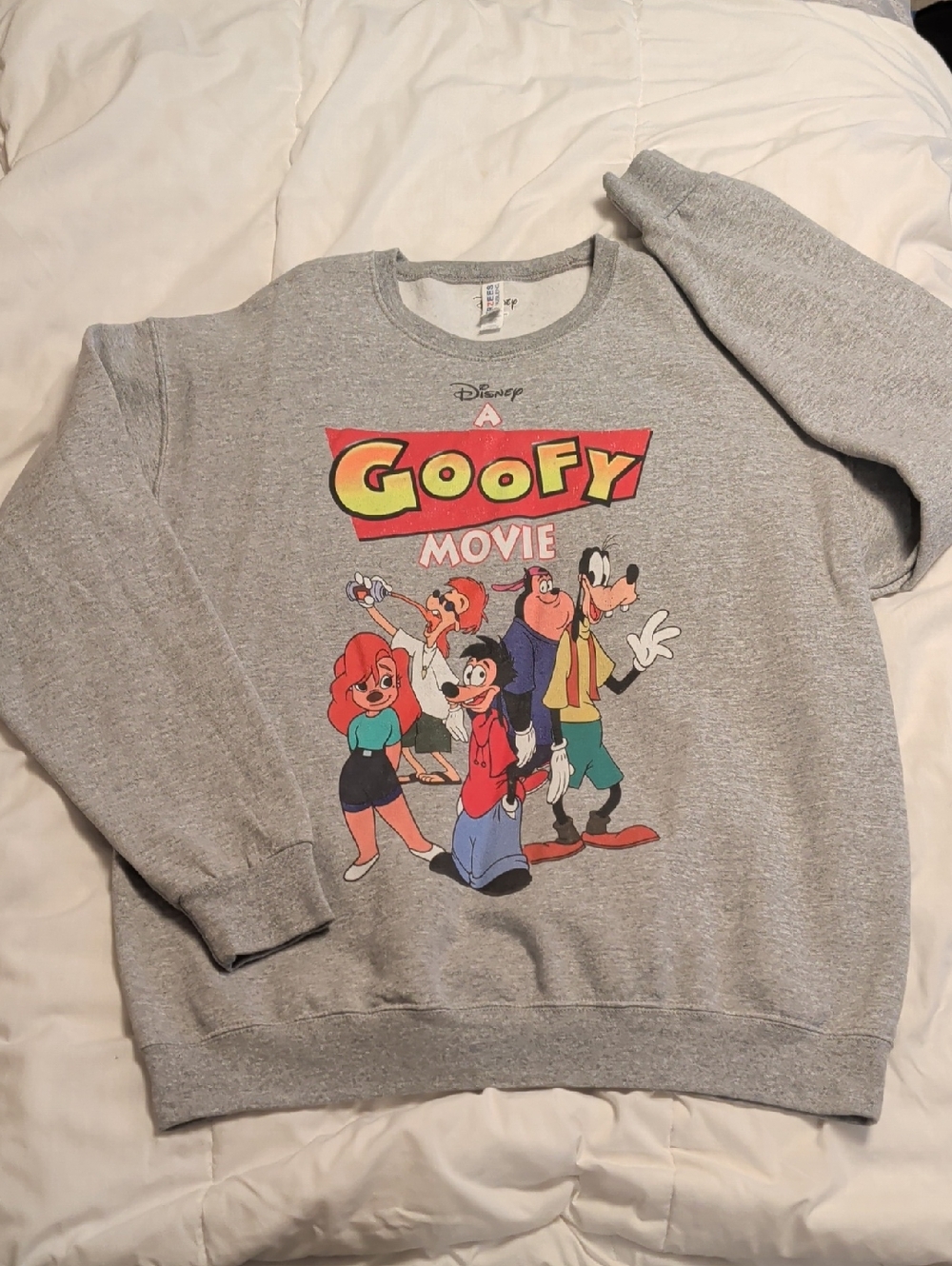 Disney Gray Crewneck Sweatshirt with Colorful A Goofy Movie Graphic